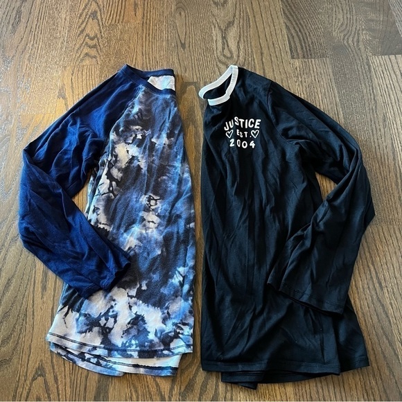 2 girls Justice long sleeve tops size 18/20 one black one navy tie dye and solid - Picture 1 of 5